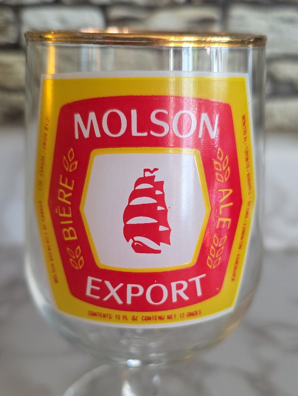 Molson Export Vintage Stemmed Pedestal Beer Glass w Gold Tone Rim - Picture 2 of 10
